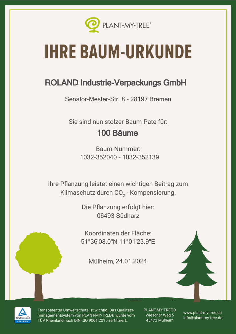 Roland Industrie-Verpackungen Bremen - PLANT MY TREE – Unser Engagement für die Umwelt